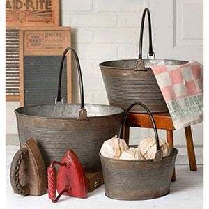 Set of Three Round Buckets with Handles - Countryside Home Decor