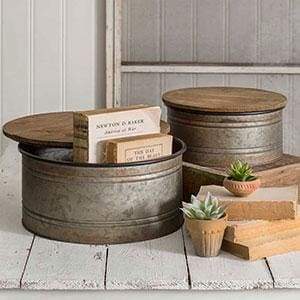 Set of Two Bins with Lids - Countryside Home Decor