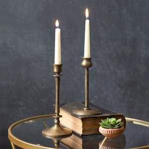 Set of Two Brass Finish Taper Candle Holders - Countryside Home Decor