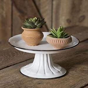Small Round Pedestal Stand with Black Trim - Countryside Home Decor