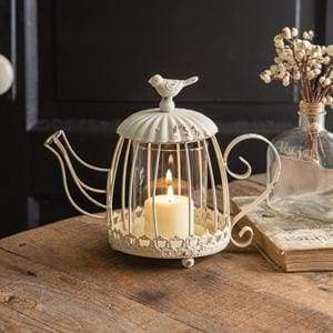 Tea Kettle Candle Holder with Bird - Countryside Home Decor