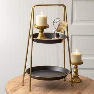 Two-Tiered Round Tray - Black and Gold - Countryside Home Decor