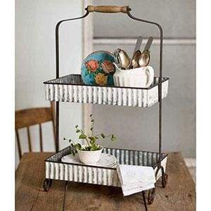 Whitewash Corrugated Two-Tier Tabletop Caddy - Countryside Home Decor